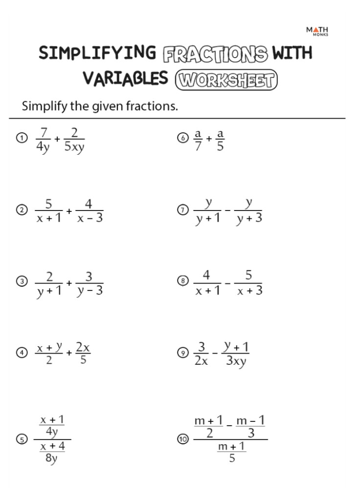 Simplifying Fractions Worksheets Math Monks