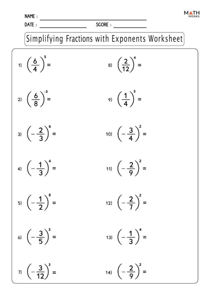 Simplifying Fractions Worksheets Math Monks