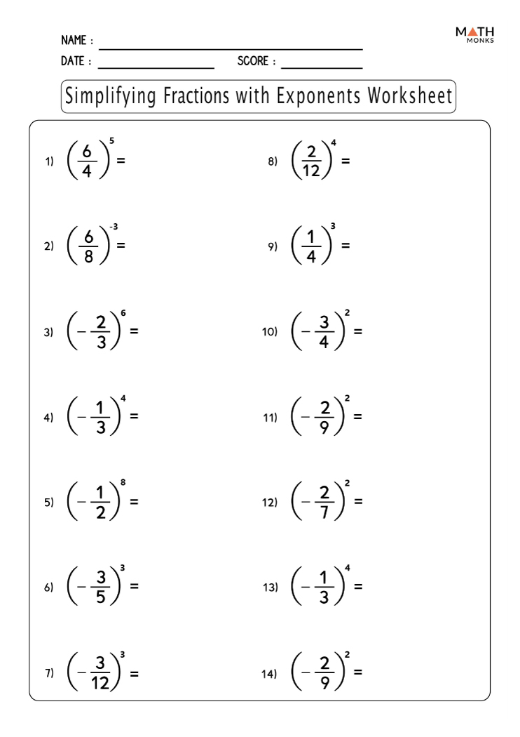 Simplifying Fractions Worksheets Math Monks