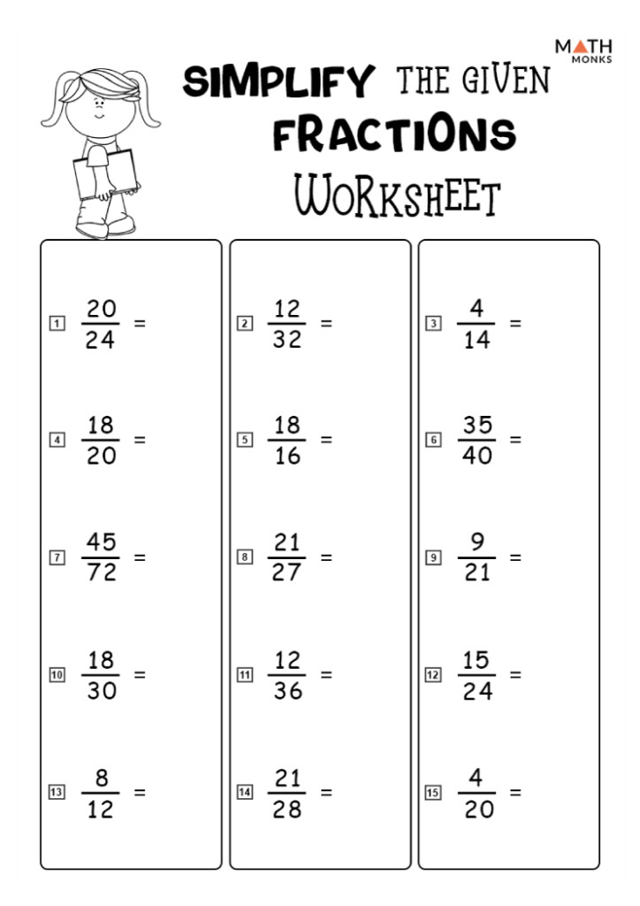 Simplifying Fractions Worksheets Math Monks