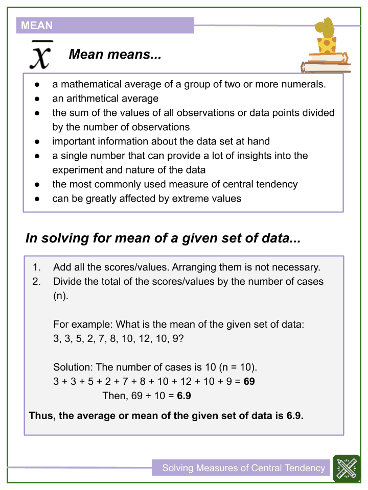 Solving Measures Of Central Tendency 6th Grade Math Worksheets