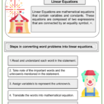 Solving Word Problems Involving Linear Equations Math Worksheets