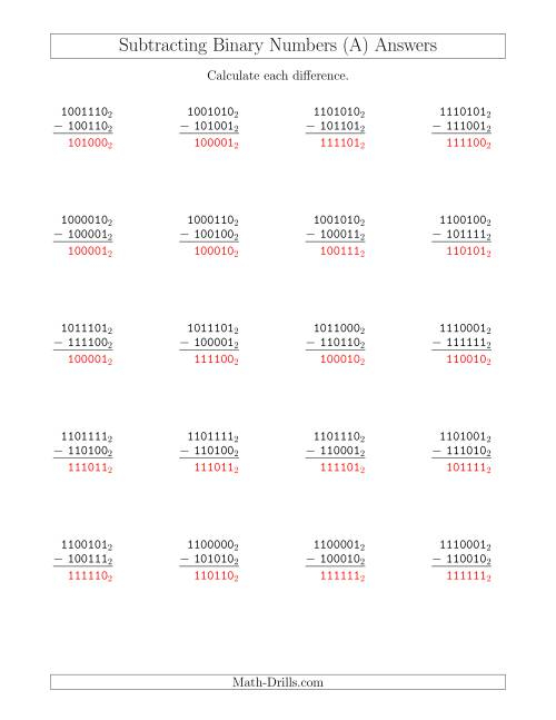 Subtracting Binary Numbers Base 2 A