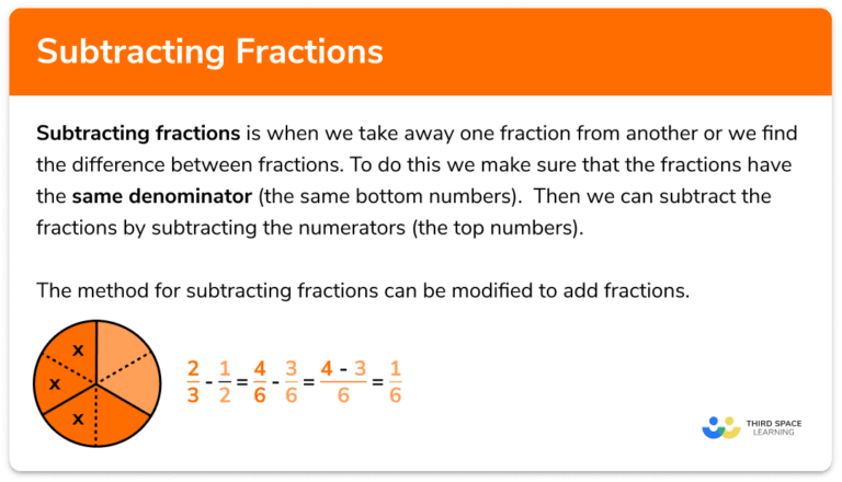 Subtracting Fractions GCSE Maths Steps Examples Worksheet