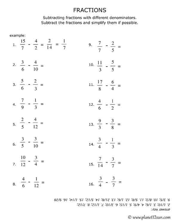 Subtracting Fractions With Different Denominators Free Black White 