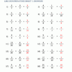 Subtracting Fractions With Like Denominators Worksheets