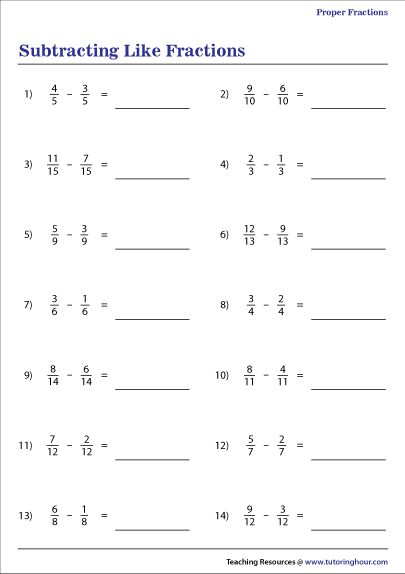 Subtracting Like Fractions Worksheets Math Fractions Worksheets