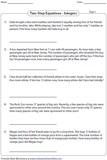 Two step Equation Word Problems Integers Integers Word Problems 