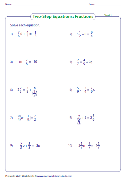 Two Step Equation Worksheets