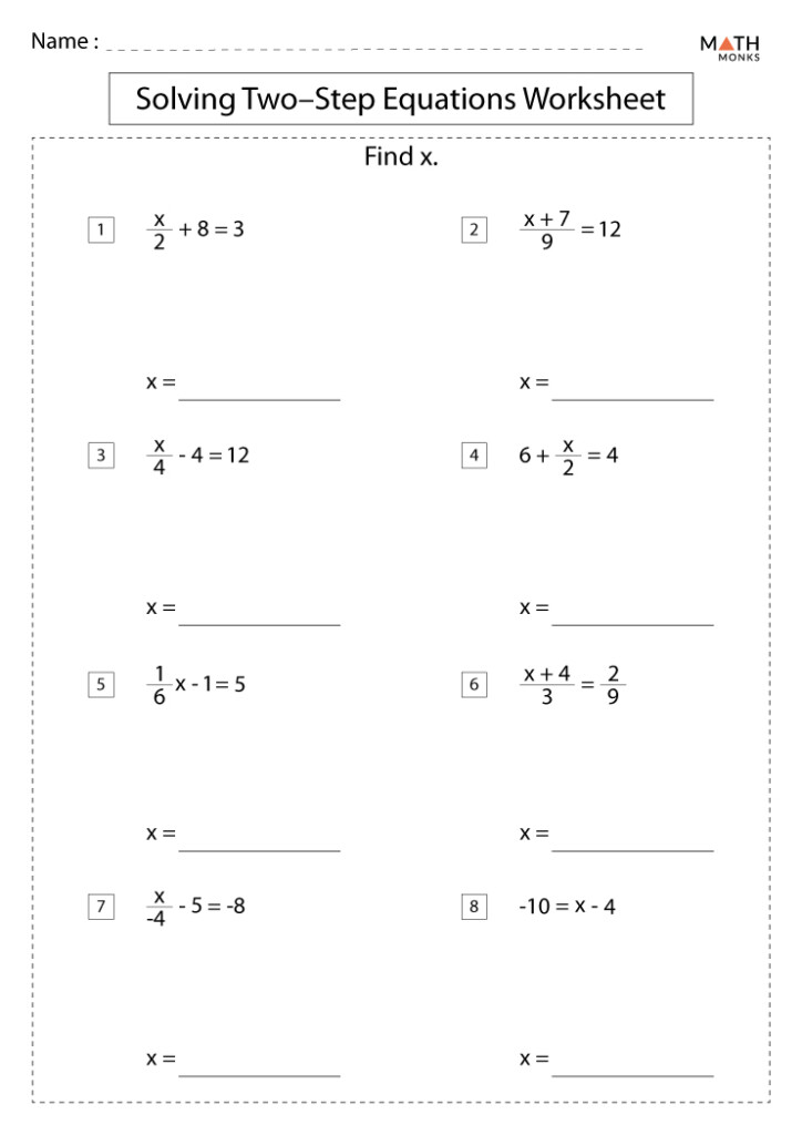 Two Step Equations Worksheets Math Monks