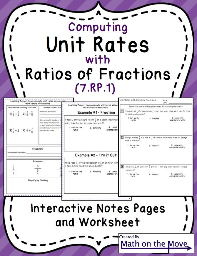 Unit Rates With Complex Fractions Notes And Practice 7 RP 1 Unit 