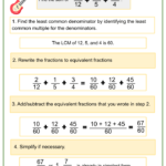 Unlike Fractions Denominators Greater Than 10 Grade 5 Math Worksheets