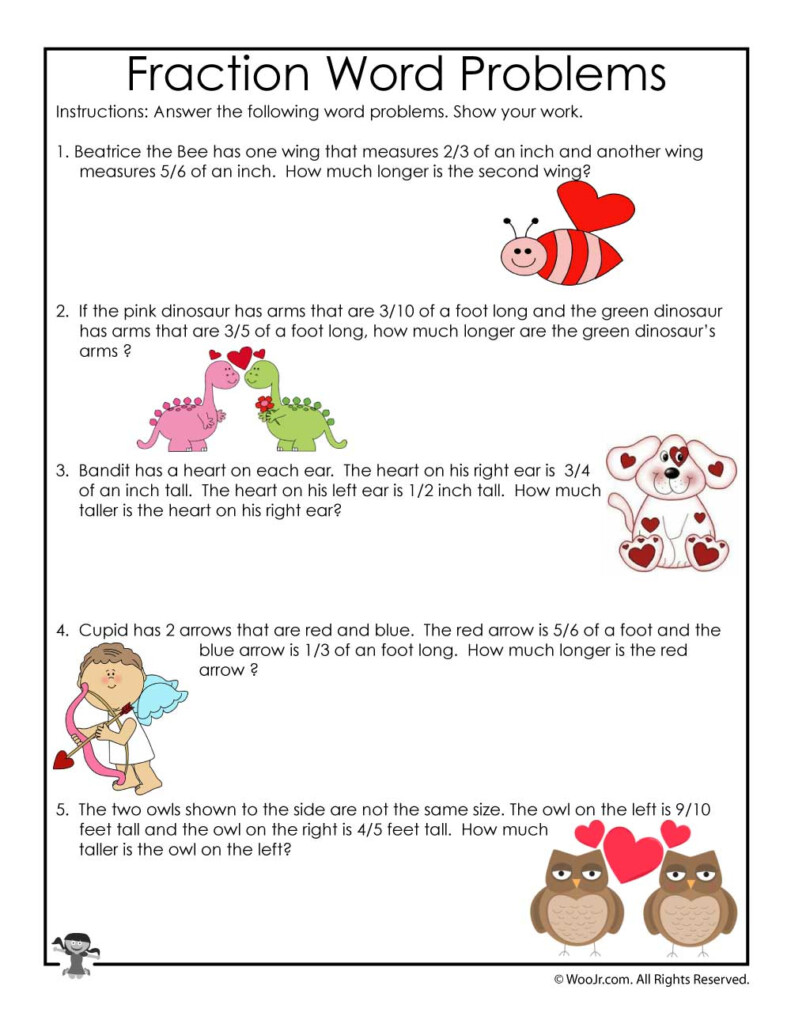 Valentine s Day Fractions Word Problems Worksheet Woo Jr Kids 