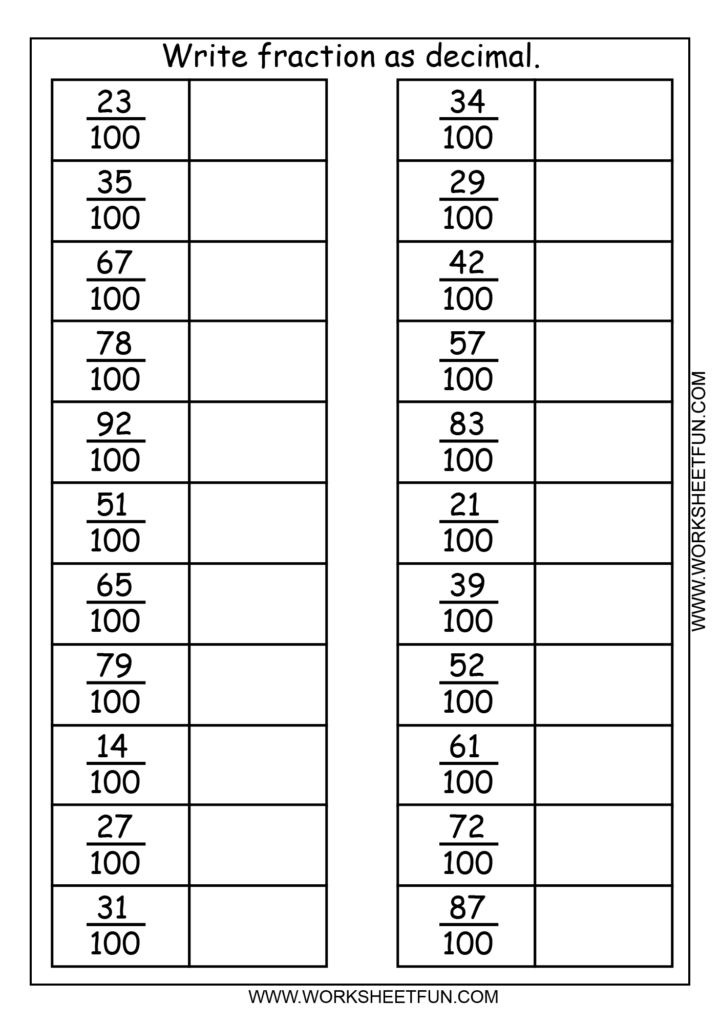 Write Fraction As Decimal 3 Worksheets Writing Fractions Fractions 