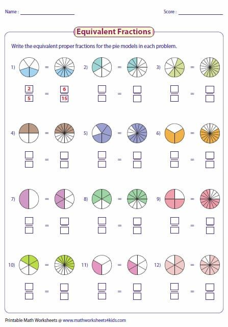 Writing Equivalent Fractions Using Pie Model More Fractions