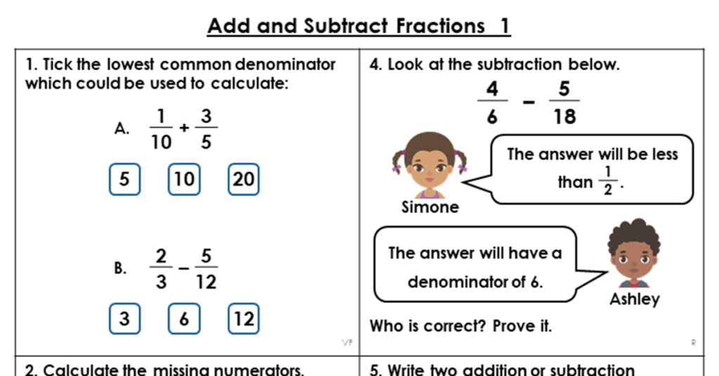 Year 6 Add And Subtract Fractions 1 Lesson Classroom Secrets 